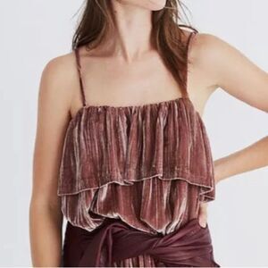 Madewell Silk Blend Velvet Ruffle Cami Top Pink